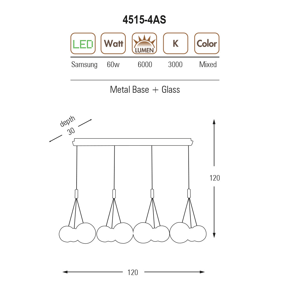 Adomum 4515-4AS - Modern Hanglamp Bubble